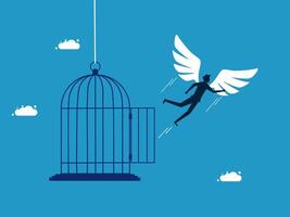 a man is flying out of a cage with wings vector