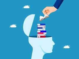 hand putting books into the head of a person vector