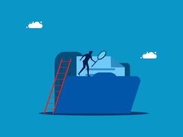Businessman using magnifying glass to examine folder. Analyze data and documents. vector