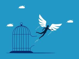 a man is fly out of a cage with wings vector
