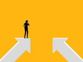 Decide on a new opportunity, Businessman stands on the gap between two arrows vector