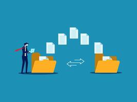 Businessmen send documents over the Internet, back up data, exchange files in folders vector