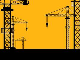 Construction crane silhouette background, industry basics, construction project, architect plan, urban development vector