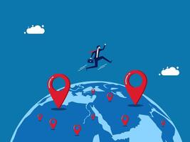 Expanding Branches. Starting a Business. Businessman jumps to new map pins. vector