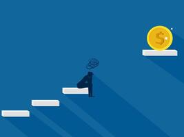Problems, obstacles, The businessman is sad about the gap between the stairs and the coin vector