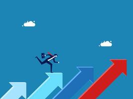 Development concept. man running on the arrow that grows to the step vector