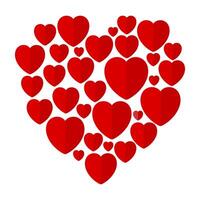 Lots of little red paper hearts forming one big heart on a white background. Design for Valentine's Day. design vector