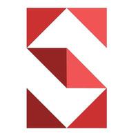 a red and white logo s with a triangle vector