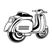a black and white drawing of a scooter vector