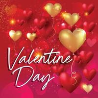 Valentine day with red and gold heart shape balloon Background vector