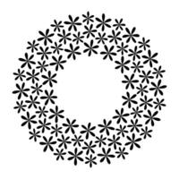 Hand drawn Abstract flowers Black and white Monochrome Circle frame border. Copy space Template idea. Isolated illustration Thematic cards, posting, blogging or web promo leaflets, banner, tags vector