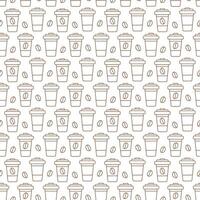 Outline Disposable cups with coffee beans Seamless pattern in trendy minimalism. Coffee Day backdrop. Isolated illustration Wallpaper, wrapping or web promo banner, greeting cards, leaflet, tag vector