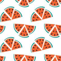 Triangular Watermelon slices with seed Seamless Pattern in trendy doodle. Juicy Summer background. Isolated illustration Thematic card, posting or web promo banner wallpaper, background texture vector