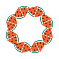 Triangular Watermelon slices with seed Circle frame border in trendy Summer hues. Copyspace Template. Isolated illustration Thematic cards, posting or web promo banner, leaflet, print materials vector