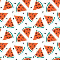 Triangular Watermelon slices with seeds Seamless pattern. Summertime background or wallpaper texture. Isolated illustration Thematic cards backdrop, posting or web promo materials, leaflet, tag vector