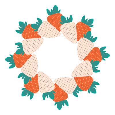 White and red strawberry Circle Frame border in trendy doodle minimalist. Summer Copy space Template. Isolated illustration Thematic or menu cards, leaflets, greetings, label or web promo