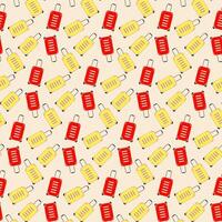 Travel suitcase on wheels with handle Seamless Pattern in trendy red and yellow. Trip backdrop idea. illustration Thematic cards, posting, blog or web promo, leaflet vector