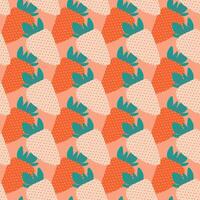 Red and white strawberry with leaves Seamless pattern in trendy shades. Summer fruit background idea. Isolated illustration Wallpaper, wrapping or web promo Thematic or menu cards backdrop, tag vector