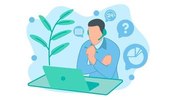 Customer service is serving customers by taking notes. good service 24 hours. illustration in flat style vector