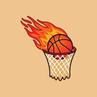 Basketball with fire and net illustration design vector