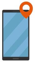 Flat icon of handphone with pin location isolated on white background. vector