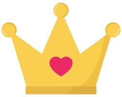 Flat icon of gold crown with red hart isolated on white background. vector