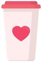 Flat icon of pink cup with red heart isolated on white background. vector
