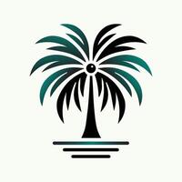 Minimalist palm tree logo, stylized illustration, black and teal color scheme, symmetrical design vector