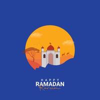 WebRamadan Kareem post design Greeting Cards with Mosque and Crescent Moon vector