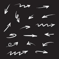Set hand drawn arrows. Simple chalk arrows isolated on black background vector