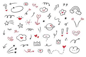Set of valentine doodle element .. Hand drawn collection simple elements with hearts isolated on white background. vector