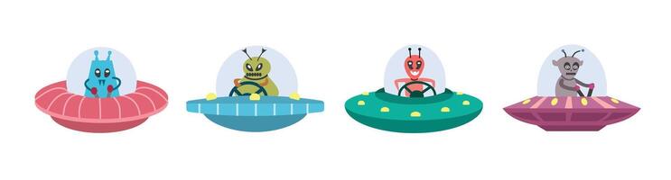 Set of alien illustration. Ufo with alien. Spaceship. Space exploration. Ufo collection. vector