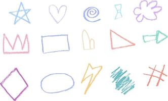 Hand drawn colorful crayon scribble design elements, black on white background vector