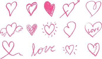 Hand drawn heart shapes for graphic design element. Heart with colorful rough crayons isolated on white vector