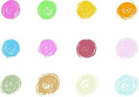 Hand drawn circle scribbles using colorful crayons. Pastel colored grunge pen scribbles collection isolated on white vector
