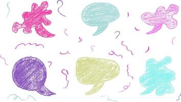 Hand drawn colorful grunge crayon speech bubble, charcoal in scribble style isolated on white background. Dialogue communication and speech bubble concept vector