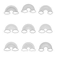 Set of Rainbow Coloring Page Line Art Illustrations Collection vector
