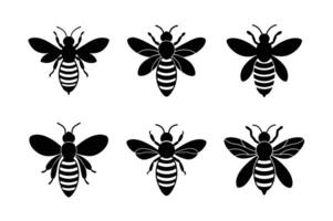 Set of Honeybee Silhouette Collection on White Background vector