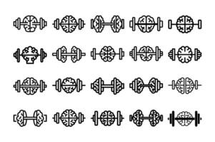 Set of Silhouette Barbell with Brain in the Middle Fitness and Mind Power Concept vector
