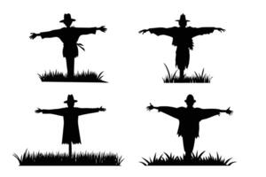 Set of Silhouette Scarecrow with Outstretched Arms in Field - Illustration vector