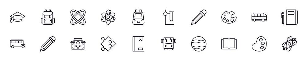 Education, school, university outline icons drawn with black thin line. Editable stroke. Simple linear illustration that can be used as a design element for apps and websites vector