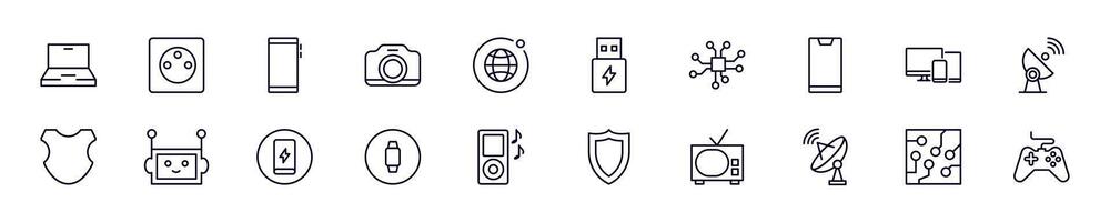 Electronics outline icons drawn with black thin line. Editable stroke. Simple linear illustration that can be used as a design element for apps and websites vector