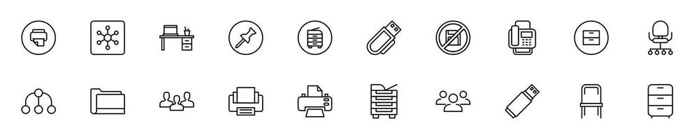 Office linear symbols bundle. Collection for web sites, newspapers, apps, infographics vector