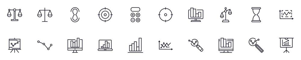 Outline icons of business and analytics drawn with black thin line. Editable stroke. Simple linear illustration that can be used as a design element for apps and websites vector