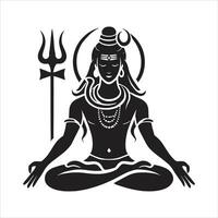 Lord shiva in lotus position with a trident vector