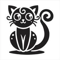 A black and white cat with a bow on its head vector