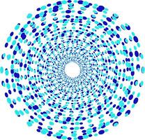 Round pattern in the form of blue dots and circles arranged in a circle on a white background vector