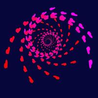 Original abstract pattern in the form of a spiral of red and pink hearts on a blue background vector