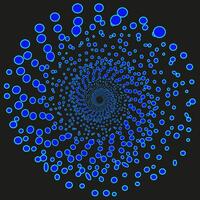 Round pattern in the form of a blue spiral of circles and droplets of water on a black background vector