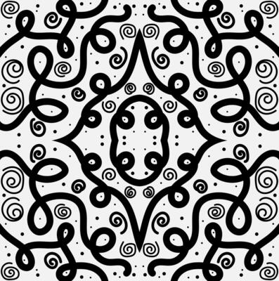 Original black abstract pattern of lines and dots on a white background